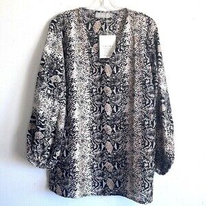 BELONGSCI Animal Print Women's Loose Shirt Long Sleeved V-Neck Blouse Top Medium